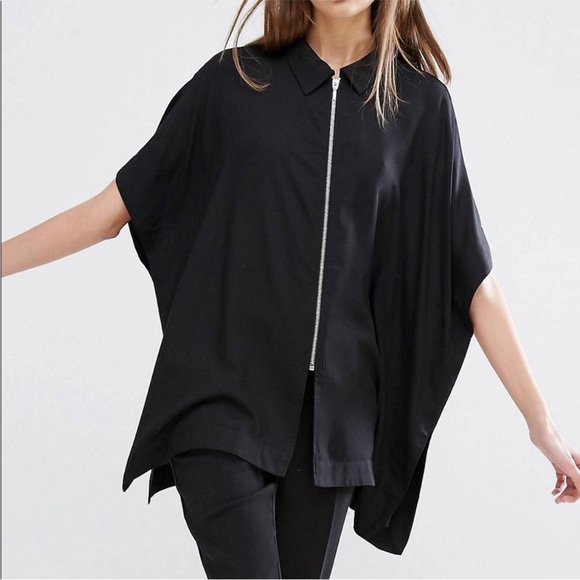 Weekday Tops - Weekday Black Oversized Boxy Square Collared Blouse